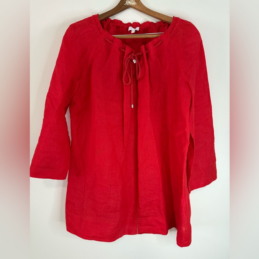 Escada Sport Vibrant Red 100% Linen Tunic Blouse in size 10 (40)